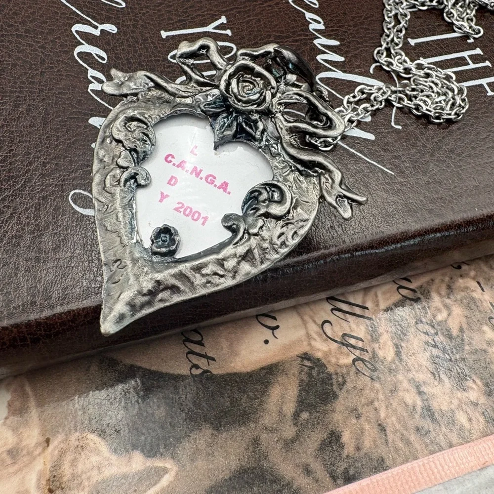 Y2K 2001 Gothic Heart Rose Pendant Brooch Romantic Goth Whimsigoth Necklace